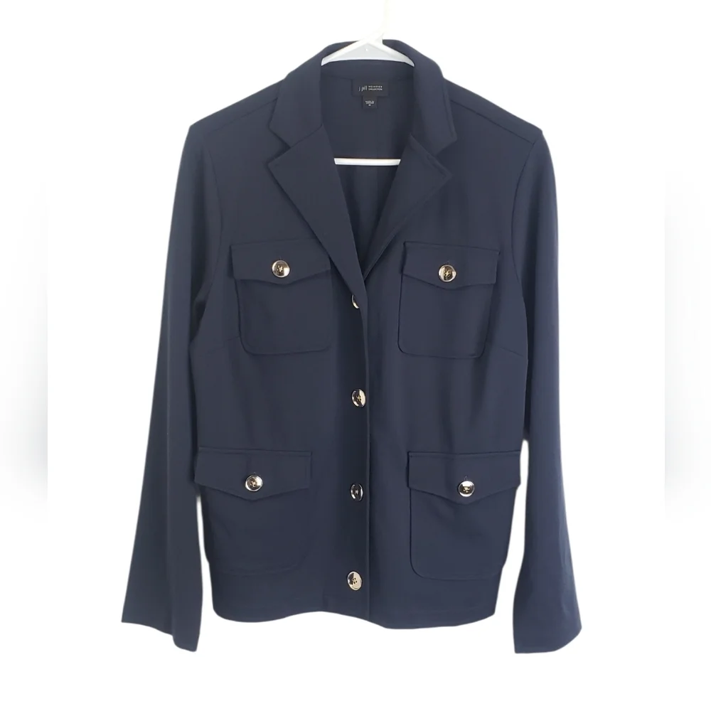 J. Jill Wearever Button Front Jacket Pockets Navy Blue Sz M Career Classic - Picture 9 of 14